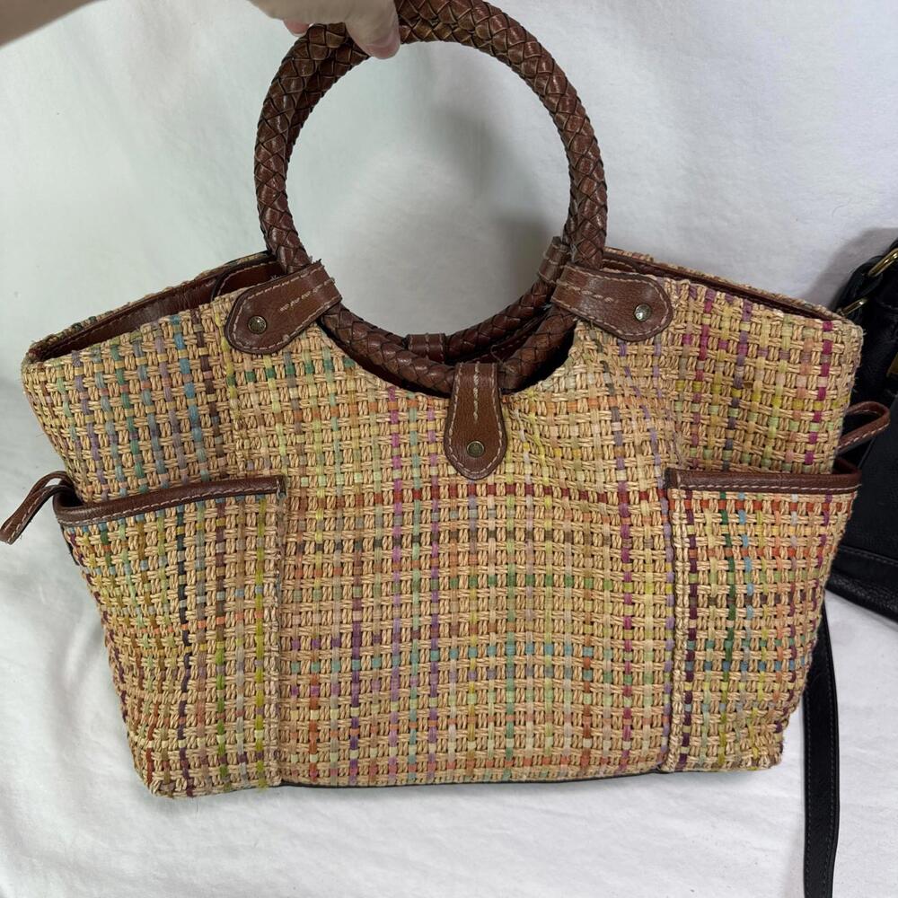 Fossil Hand Bag Lot 2 Bags And 3 Wallets Black Brown Leather Woven READ As Is - Picture 2 of 14